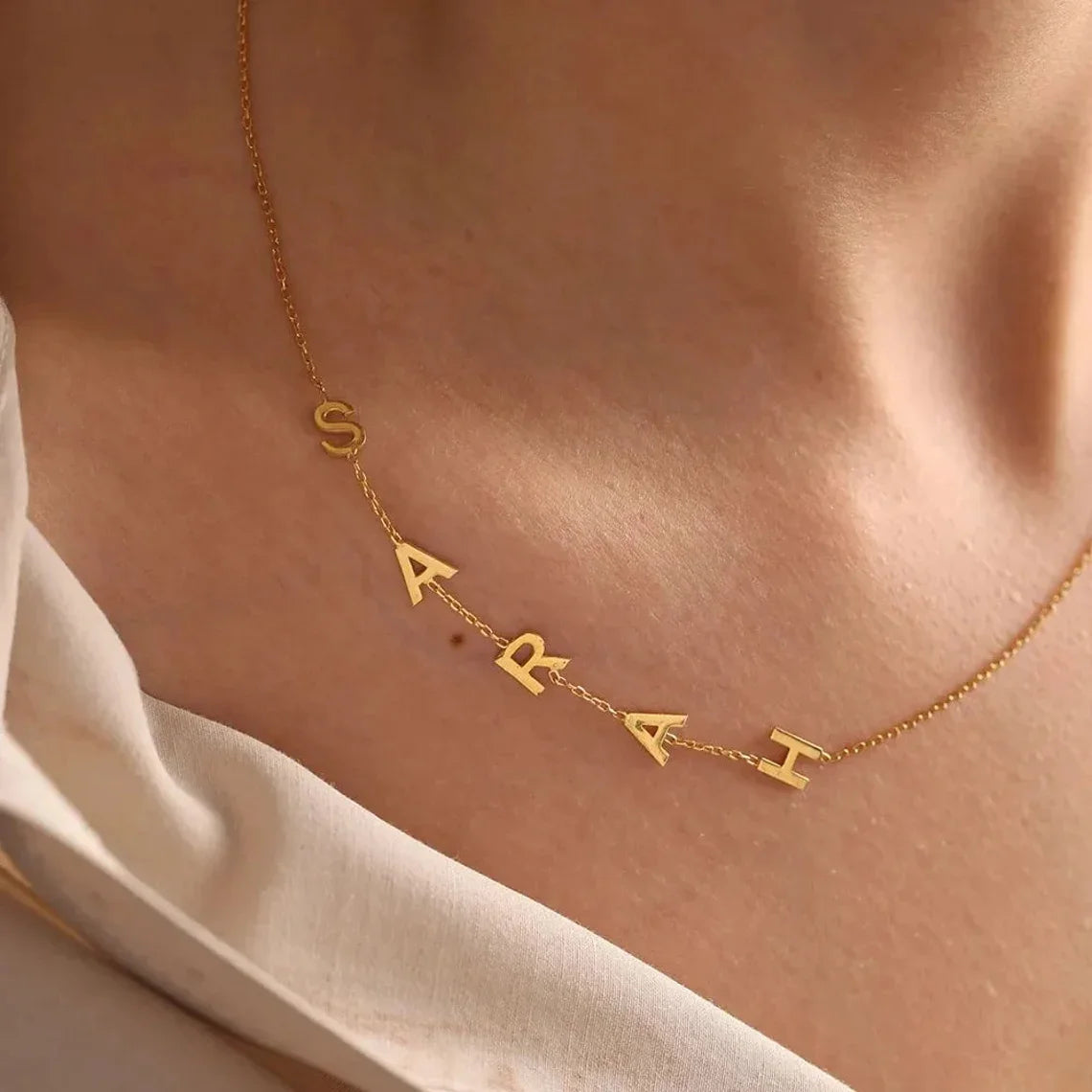 Custom Gold Color Sideways Initial Necklace