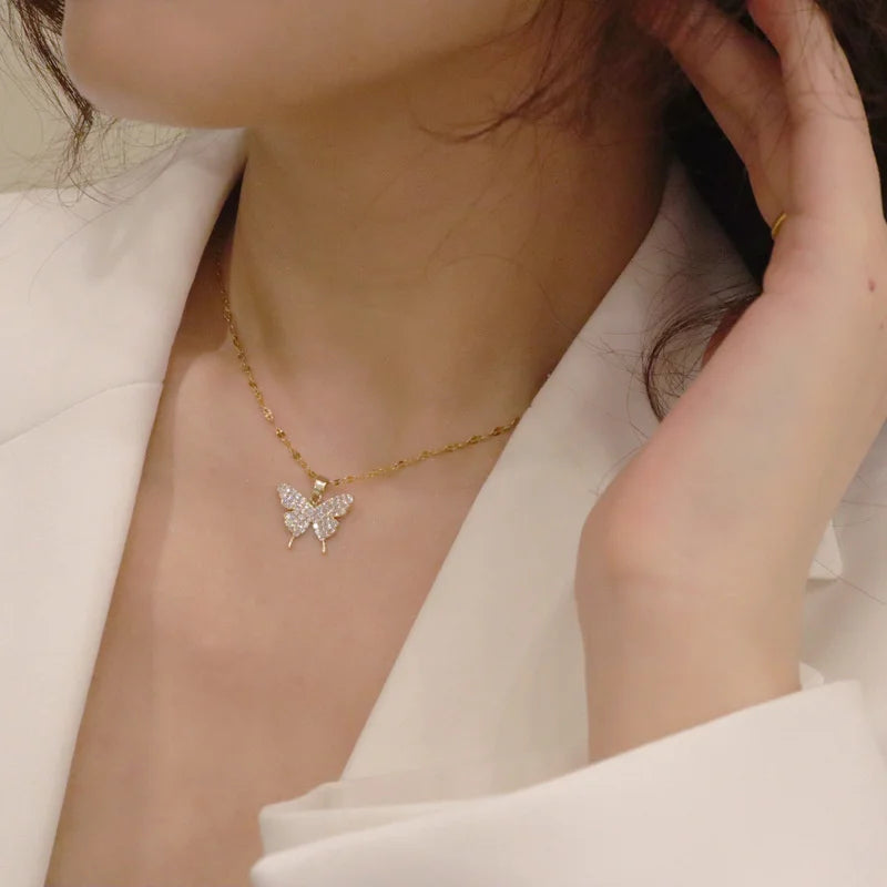 Korean Version Acrylic Butterfly Pendant Necklace