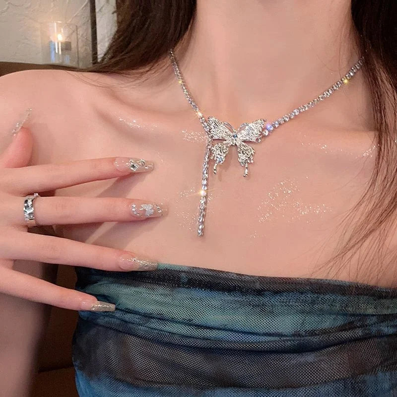 Irregular Rhinestone Butterfly Necklace