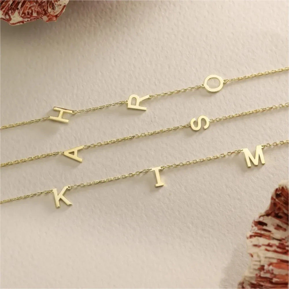 Custom Gold Color Sideways Initial Necklace