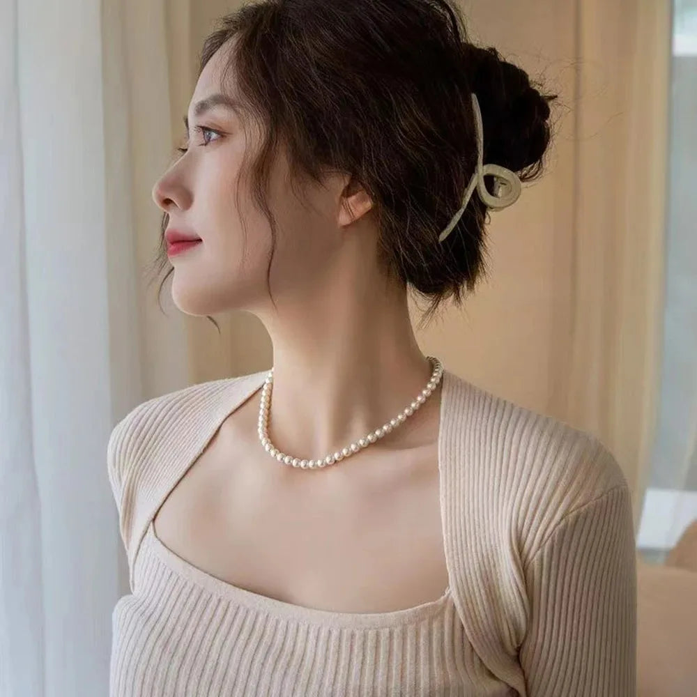 Vintage Elegant White Pearl Choker Necklace
