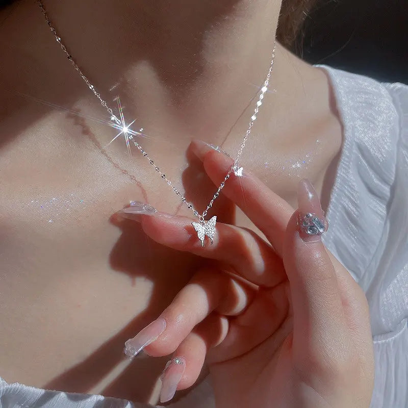 Irregular Rhinestone Butterfly Necklace