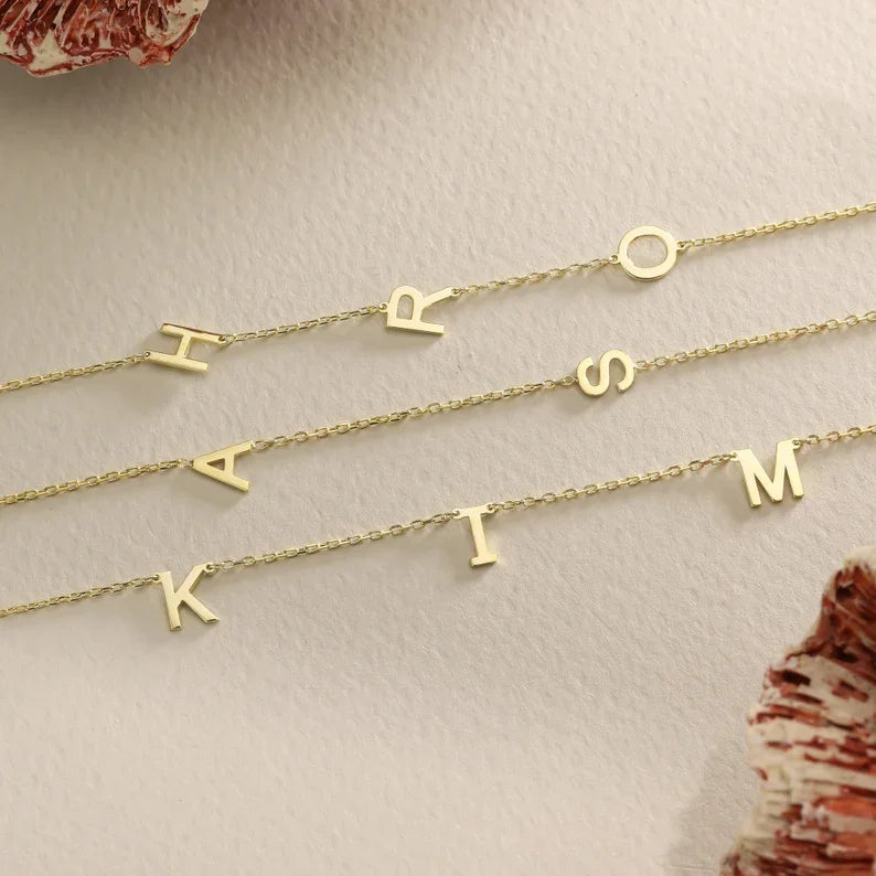 Custom Gold Color Sideways Initial Necklace