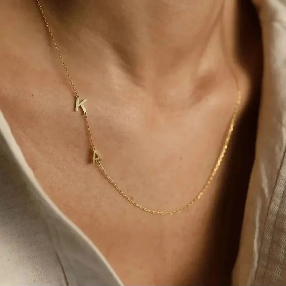 Custom Gold Color Sideways Initial Necklace