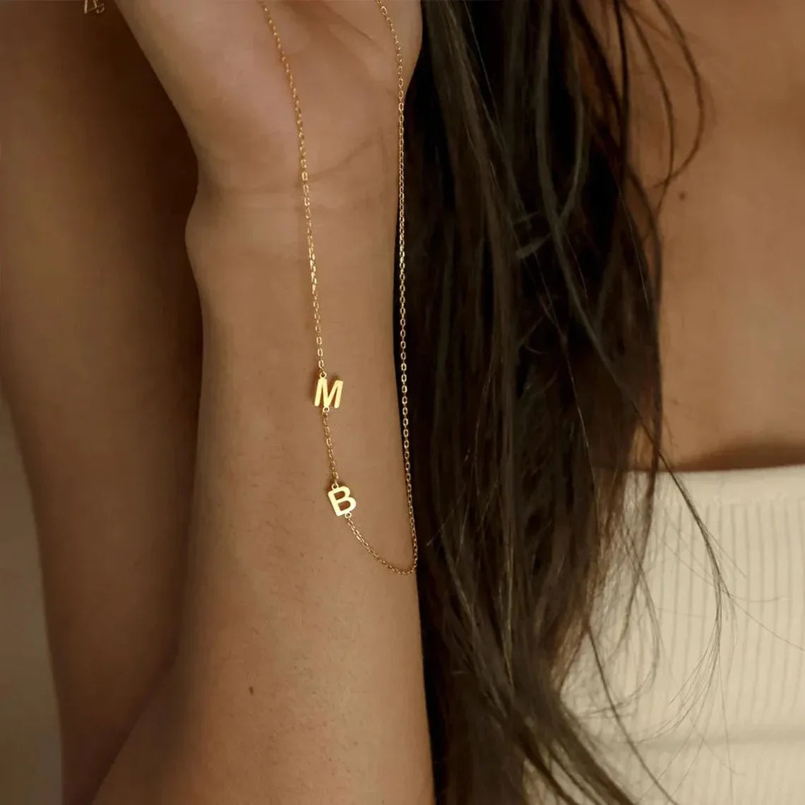 Custom Gold Color Sideways Initial Necklace