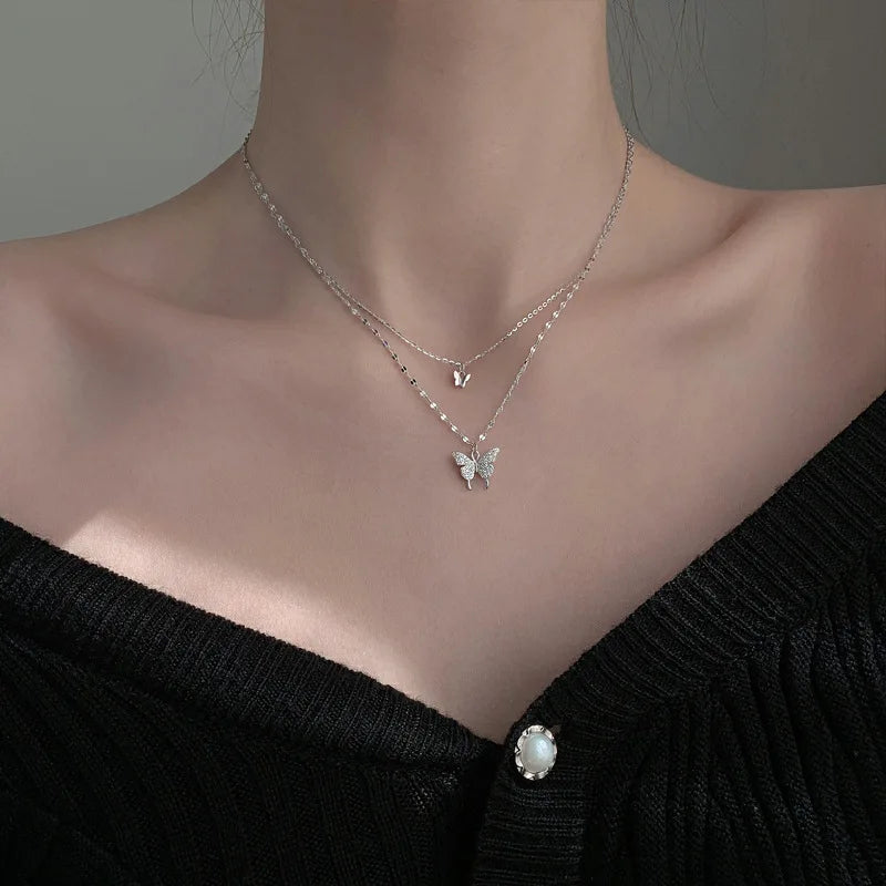 Double Heart Clavicle Chain Necklace