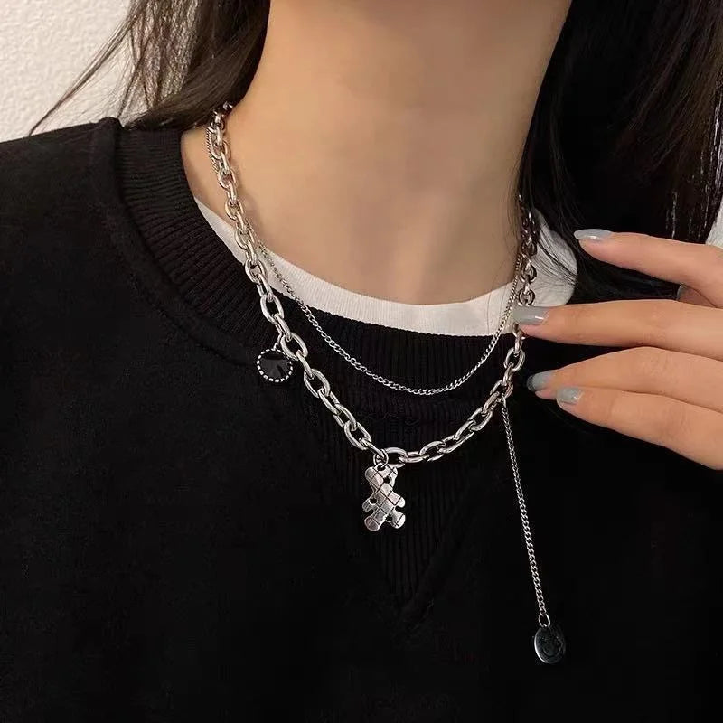 Fashion Simple Double Cute Bear Pendant Necklace
