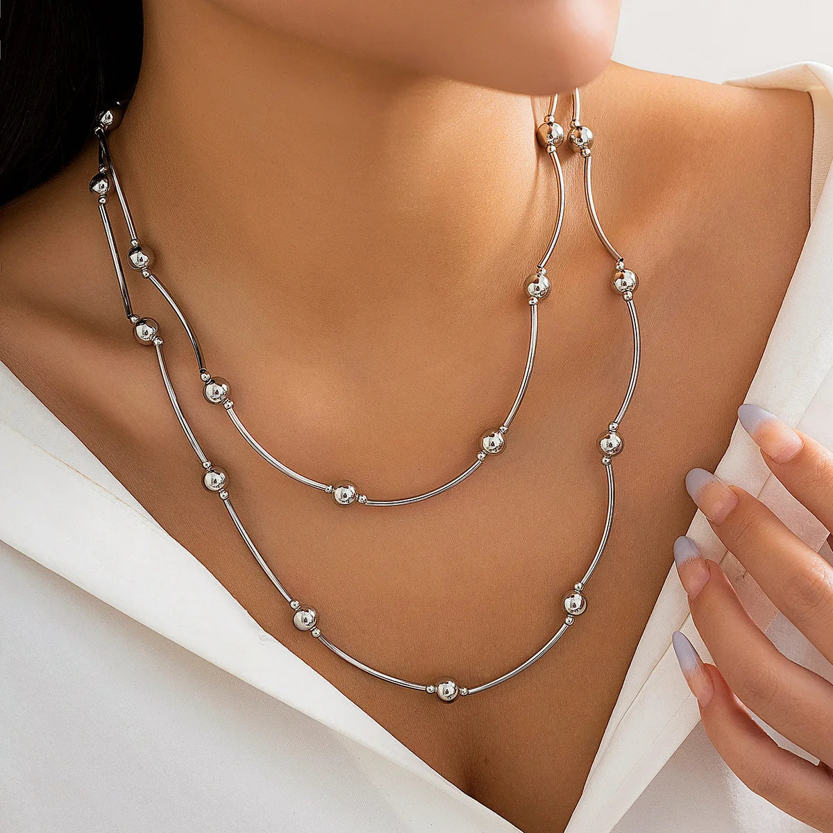 Big Beaded Chain Necklace with Heart Pendant
