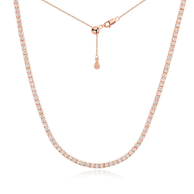 2mm Moissanite Tennis Necklace in S925 Silver with 18K Gold Plating