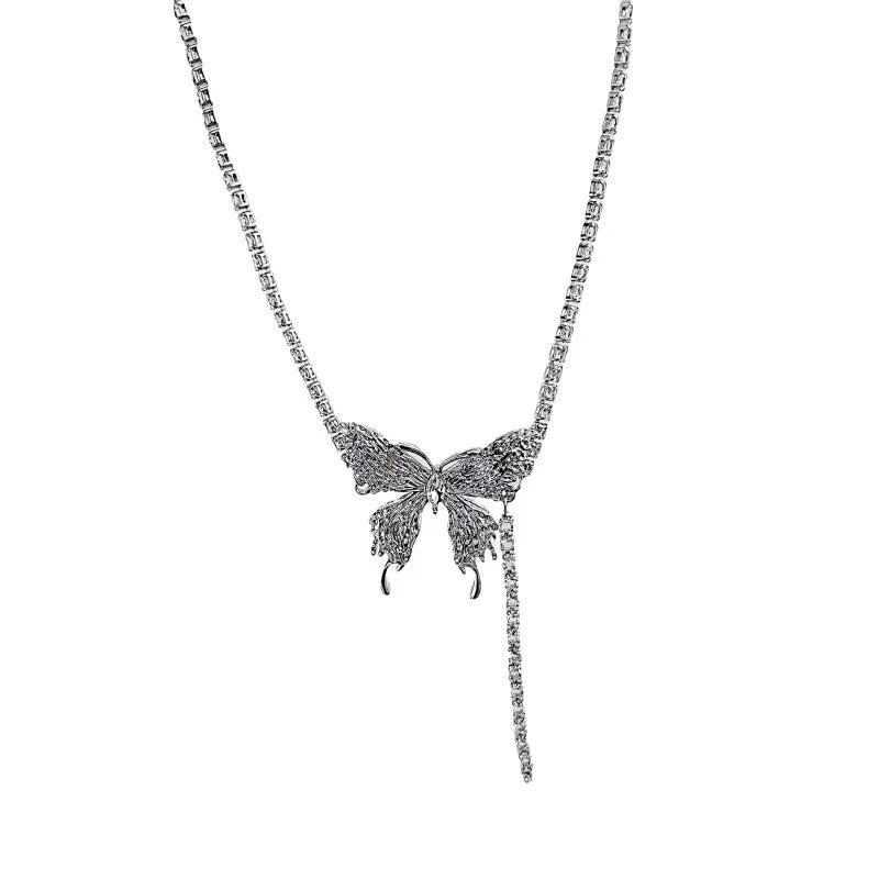 Irregular Rhinestone Butterfly Necklace