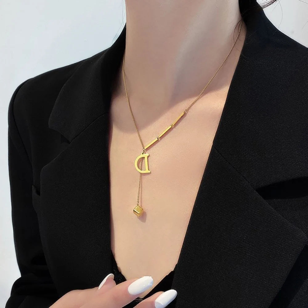 Initial Letter Stainless Steel Pendant Necklace