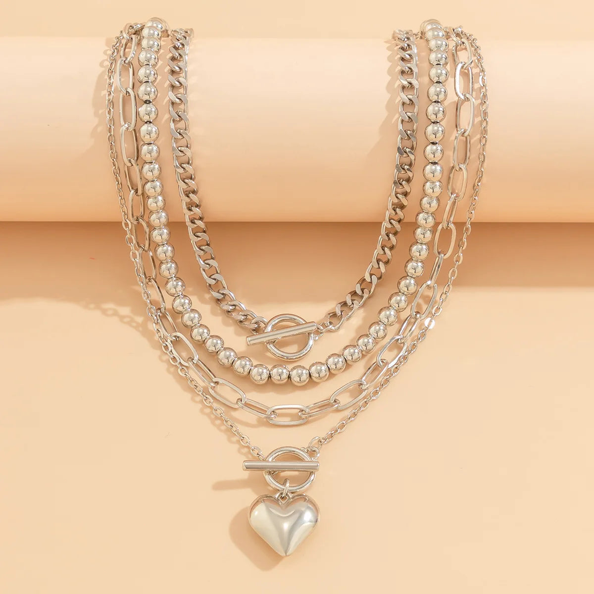 Multi-Layer Heart Pendant Beaded Necklace