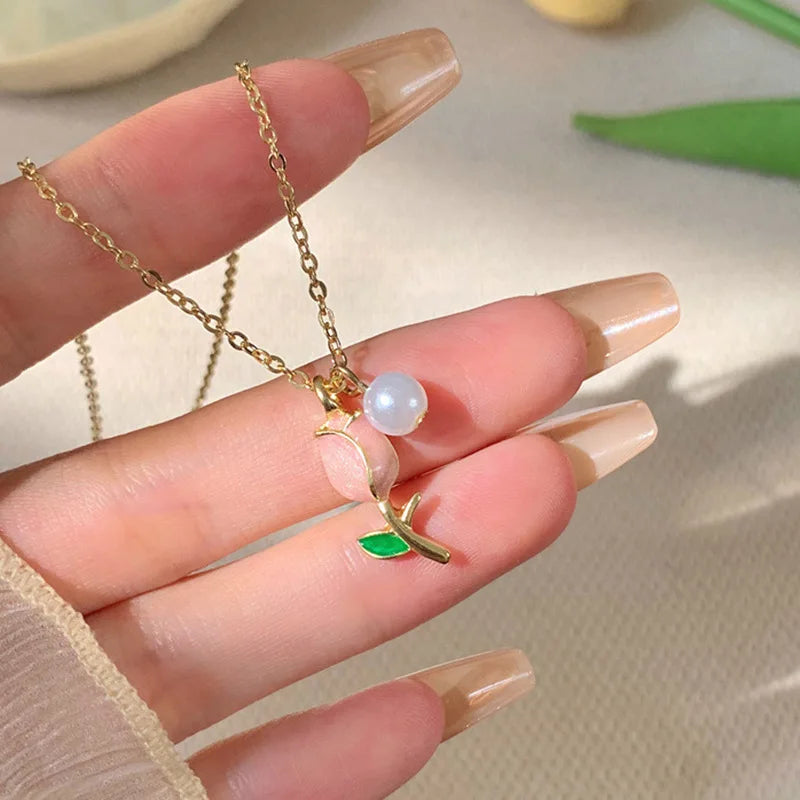Fashion Women Charm Tulip Flower Pendant Necklace