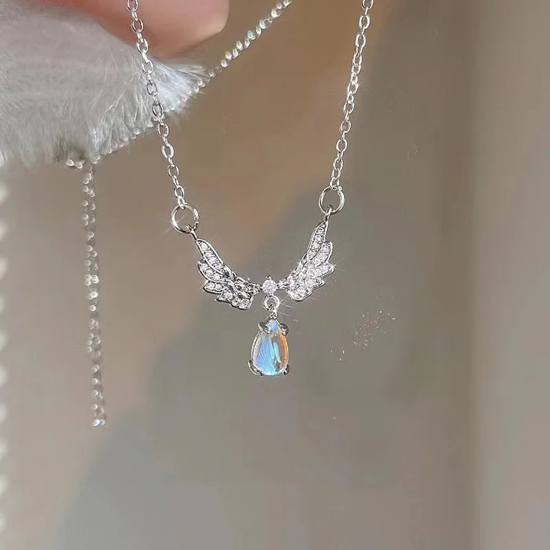 Kpop Fairy Zircon Wings Heart Crystal Pendant Necklace