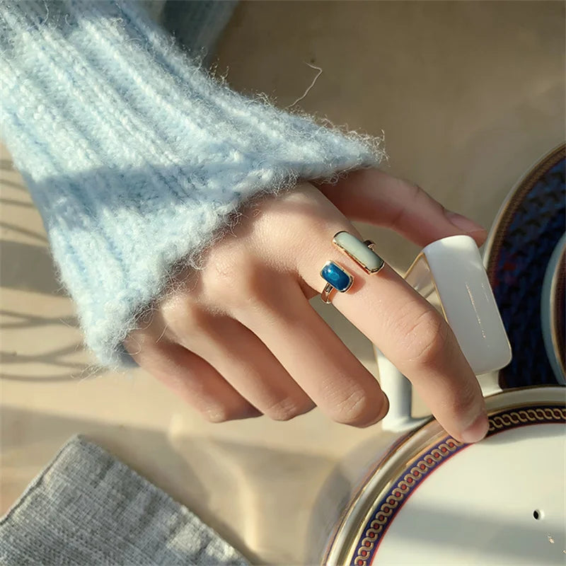 Square Blue Oil Dripping Ring