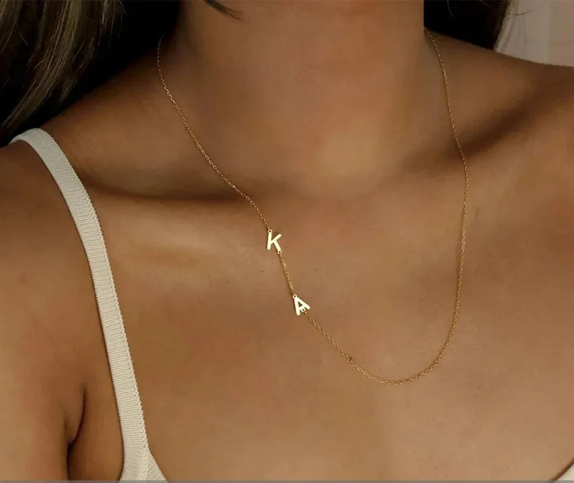 Custom Gold Color Sideways Initial Necklace