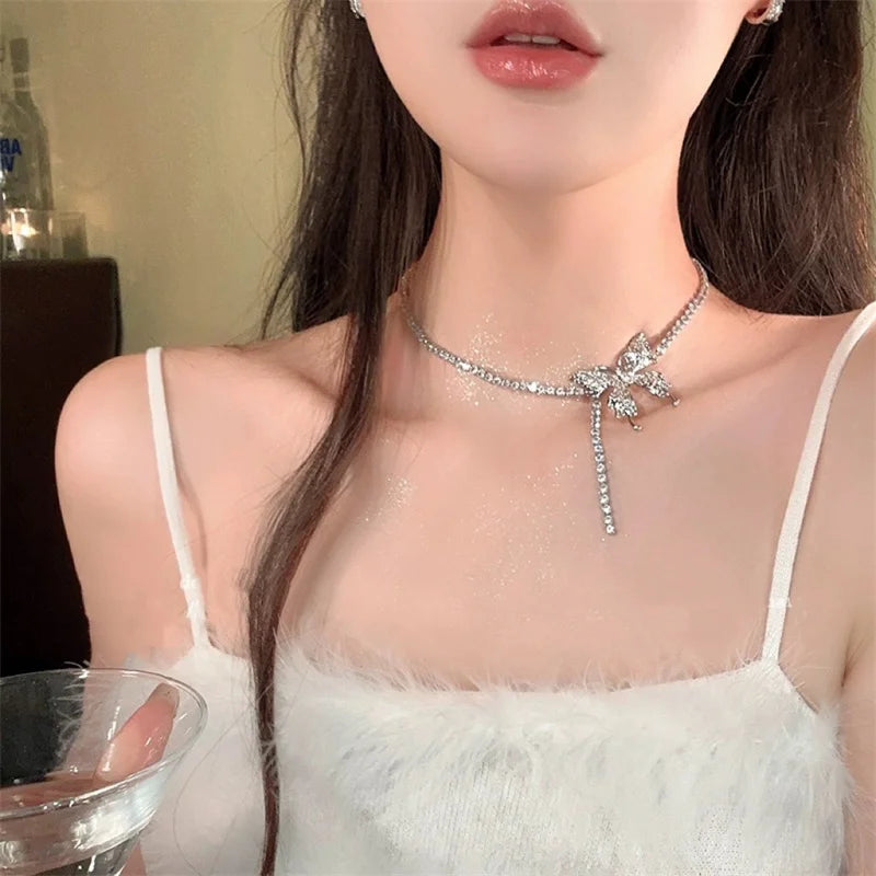 Irregular Rhinestone Butterfly Necklace