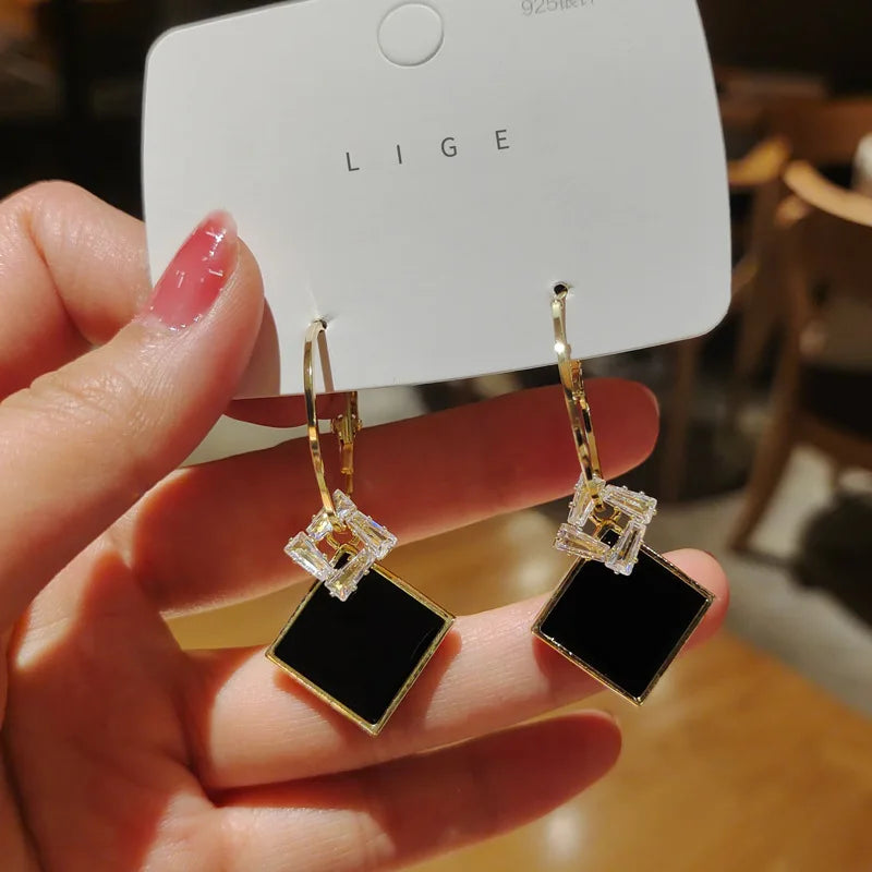 Elegant Geometric Zircon Square Drop Earrings