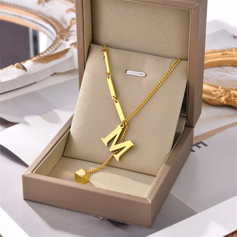 Initial Letter Stainless Steel Pendant Necklace