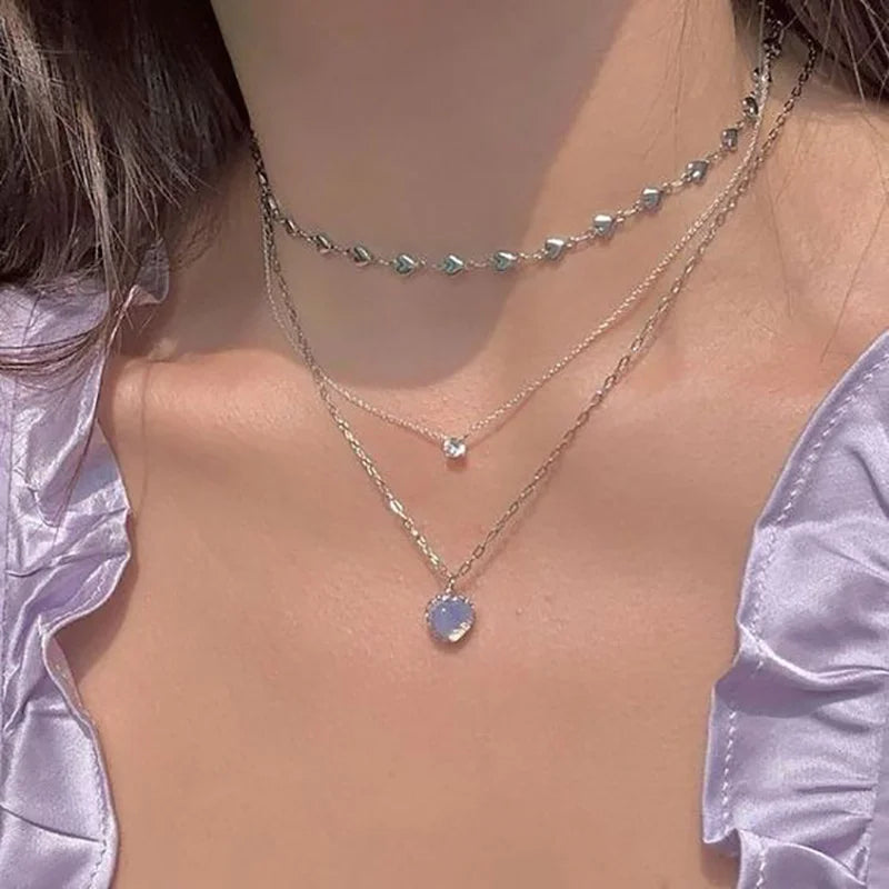 Kpop Fairy Zircon Wings Heart Crystal Pendant Necklace