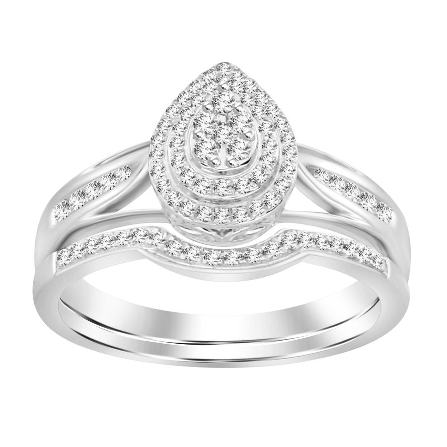 LADIES BRIDAL SET 0.30CT ROUND DIAMOND 10K WHITE GOLD