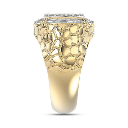 MEN'S RING 1.00CT ROUND/BAGUETTE DIAMOND 10K YELLOW GOLD