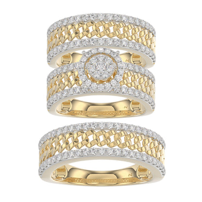 LADIES TRIOS SET 1.50CT ROUND DIAMOND 10K YELLOW GOLD