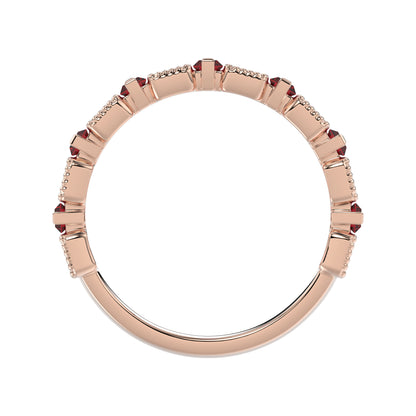 LADIES BAND 1.30CT ROUND/BAGUETTE RUBY DIAMOND 14K ROSE GOLD