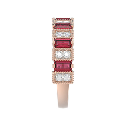 LADIES BAND 1.30CT ROUND/BAGUETTE RUBY DIAMOND 14K ROSE GOLD