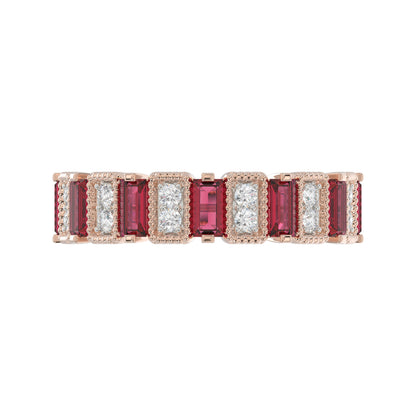LADIES BAND 1.30CT ROUND/BAGUETTE RUBY DIAMOND 14K ROSE GOLD