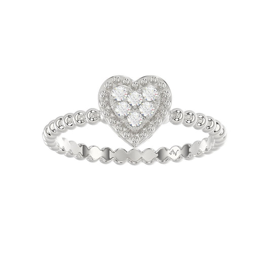 Ladies 0.10Ct Round Diamond Halo Heart Ring Sterling Silver Stylish Women’S Engagement & Promise Ring