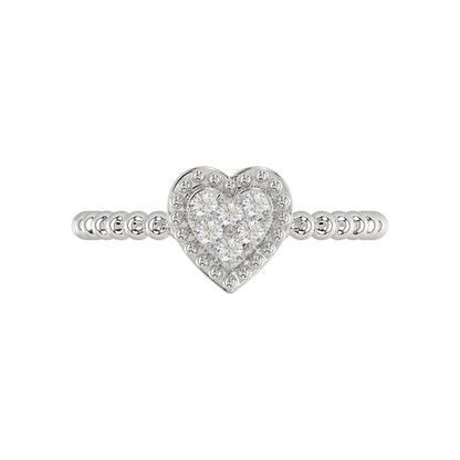 Ladies 0.10Ct Round Diamond Halo Heart Ring Sterling Silver Stylish Women’S Engagement & Promise Ring