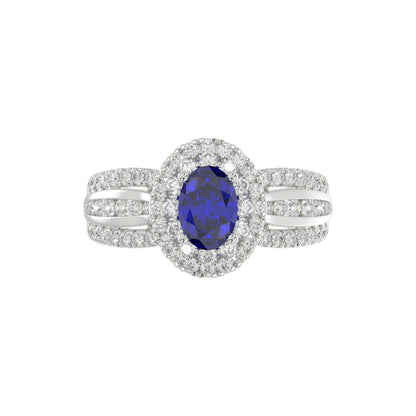 LADIES RING 1.65CT ROUND/BLUE SAPPHIRE OVAL DIAMOND 14K WHITE GOLD (CENTER STONE 0.94CT BLUE SAPPHIRE OVAL DIAMOND)