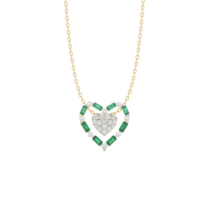 LADIES PENDANT 0.35CT ROUND/GREEN EMERALD BAGUETTE DIAMOND 14K YELLOW GOLD