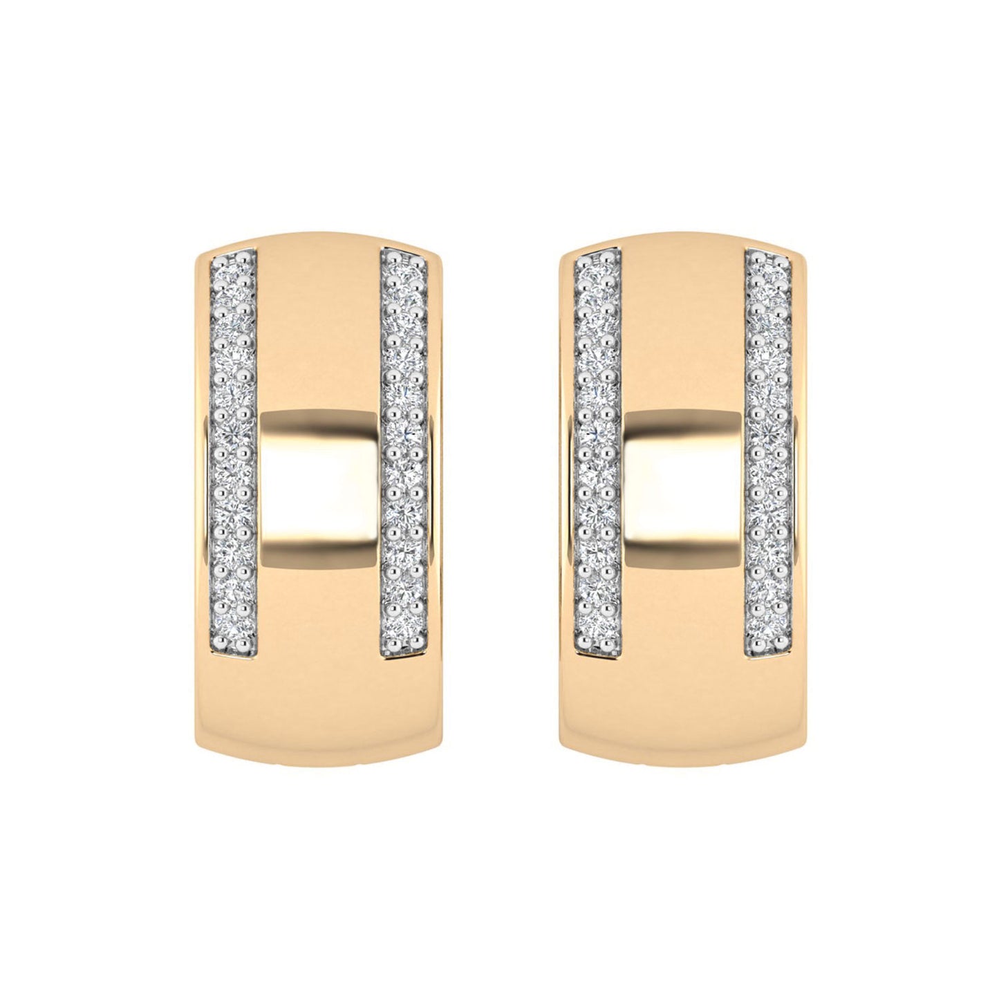 LADIES HOOPS EARRINGS 0.13CT ROUND DIAMOND 10K YELLOW GOLD