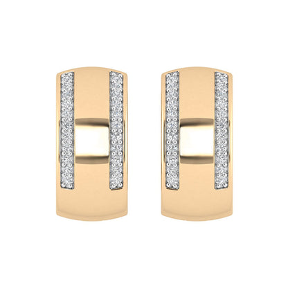 LADIES HOOPS EARRINGS 0.13CT ROUND DIAMOND 10K YELLOW GOLD