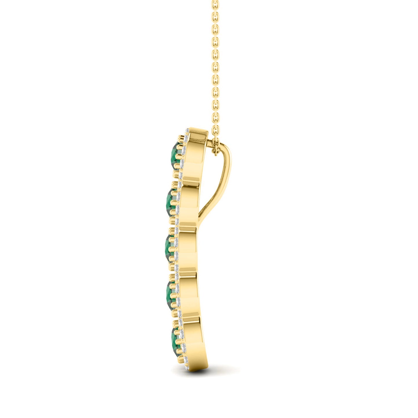 LADIES PENDANT WITH CHAIN 1.80CT ROUND/GREEN EMERALD ROUND DIAMOND 14K YELLOW GOLD
