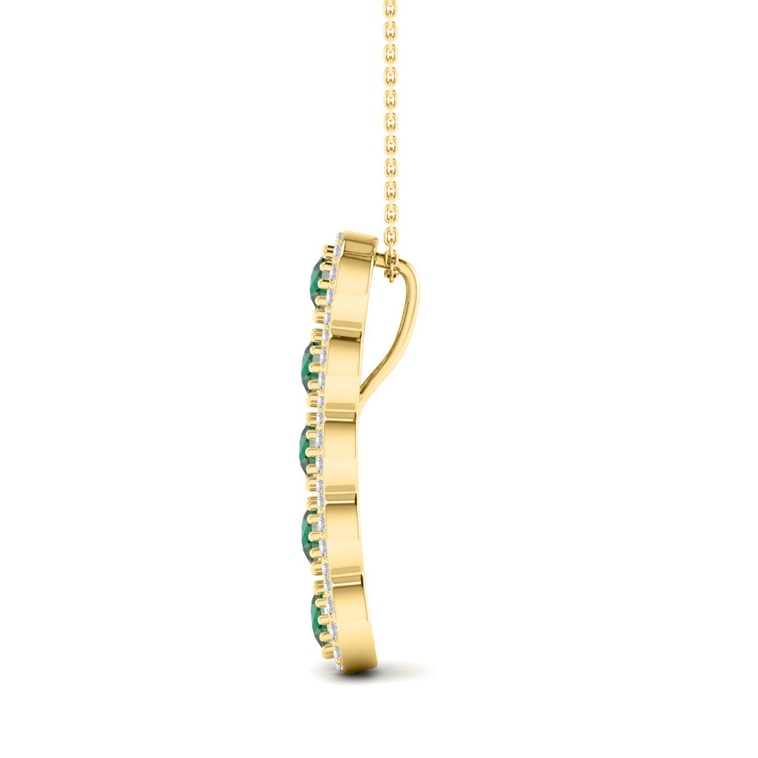 LADIES PENDANT WITH CHAIN 1.80CT ROUND/GREEN EMERALD ROUND DIAMOND 14K YELLOW GOLD