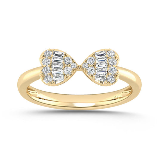 LADIES RING 0.25CT ROUND/BAGUETTE DIAMOND 14K YELLOW GOLD