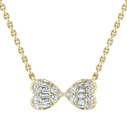 LADIES PENDANT WITH CHAIN 0.25CT ROUND/BAGUETTE DIAMOND 14K YELLOW GOLD