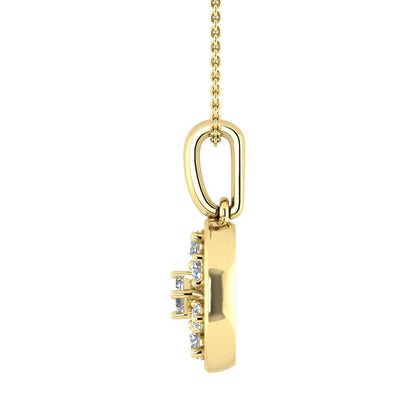 LADIES PENDANT WITH CHAIN 0.20CT ROUND/BAGUETTE DIAMOND 10K YELLOW GOLD