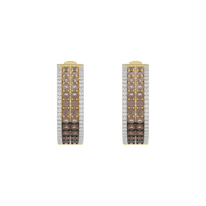 LADIES HOOPS EARRING 1.50CT ROUND/ROUND DARK BROWN DIAMOND 14K YELLOW GOLD
