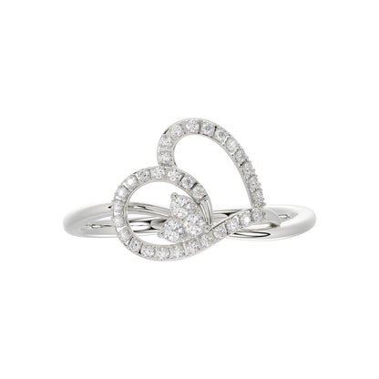 Elegant Ladies Heart Ring 0.15Ct Round Diamond Sterling Silver White Romantic Promise Jewelry For Women