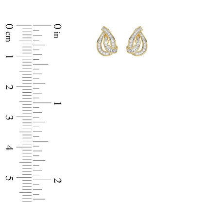 LADIES EARRING 0.20CT ROUND/BAGUETTE DIAMOND 10K YELLOW GOLD