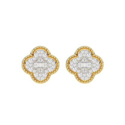 LADIES EARRING 0.25CT ROUND/BAGUETTE DIAMOND 10K YELLOW GOLD