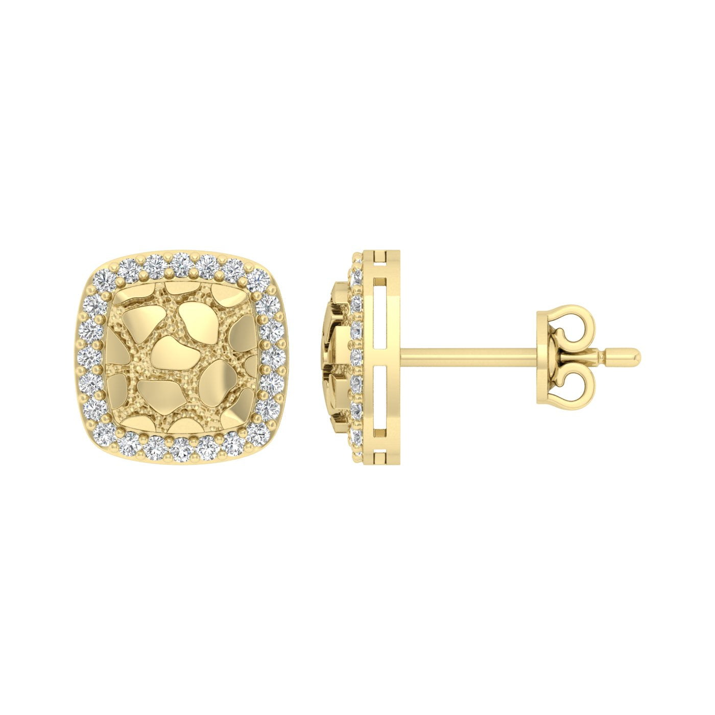 “Ladies Nugget Halo Fashion Earrings 0.25Ct Round Diamond 10K Yellow Gold – Fashionable Women’S Jewelry Gift