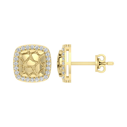 “Ladies Nugget Halo Fashion Earrings 0.25Ct Round Diamond 10K Yellow Gold – Fashionable Women’S Jewelry Gift
