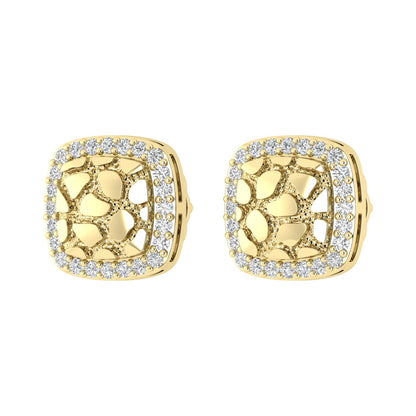 “Ladies Nugget Halo Fashion Earrings 0.25Ct Round Diamond 10K Yellow Gold – Fashionable Women’S Jewelry Gift
