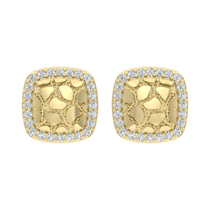 “Ladies Nugget Halo Fashion Earrings 0.25Ct Round Diamond 10K Yellow Gold – Fashionable Women’S Jewelry Gift