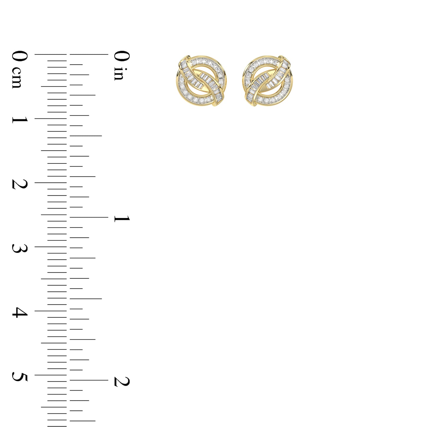 LADIES EARRING 0.20CT ROUND/BAGUETTE DIAMOND 10K YELLOW GOLD
